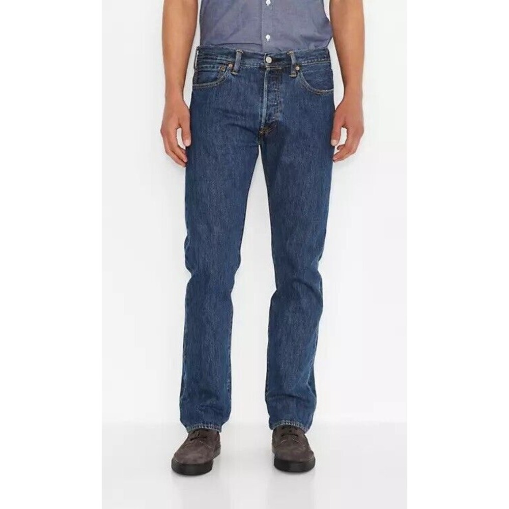 Levi's 501 Button Fly Denim Jeans Dark Wash Men's Size 38 Classic Straight Work - Picture 8 of 9